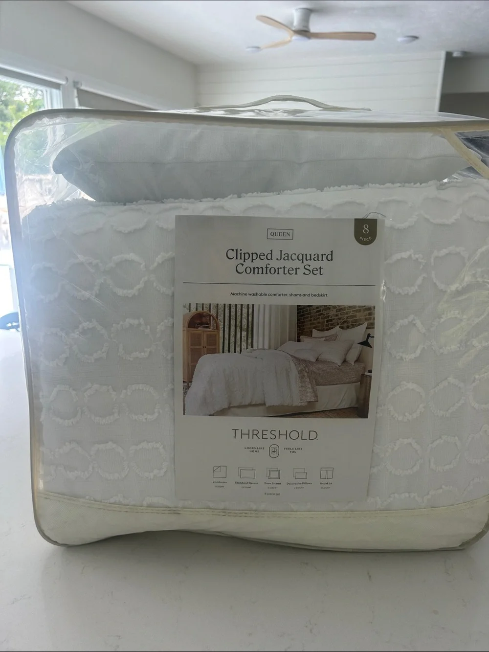 Threshold Queen Clipped Jacquard Comforter Set in White